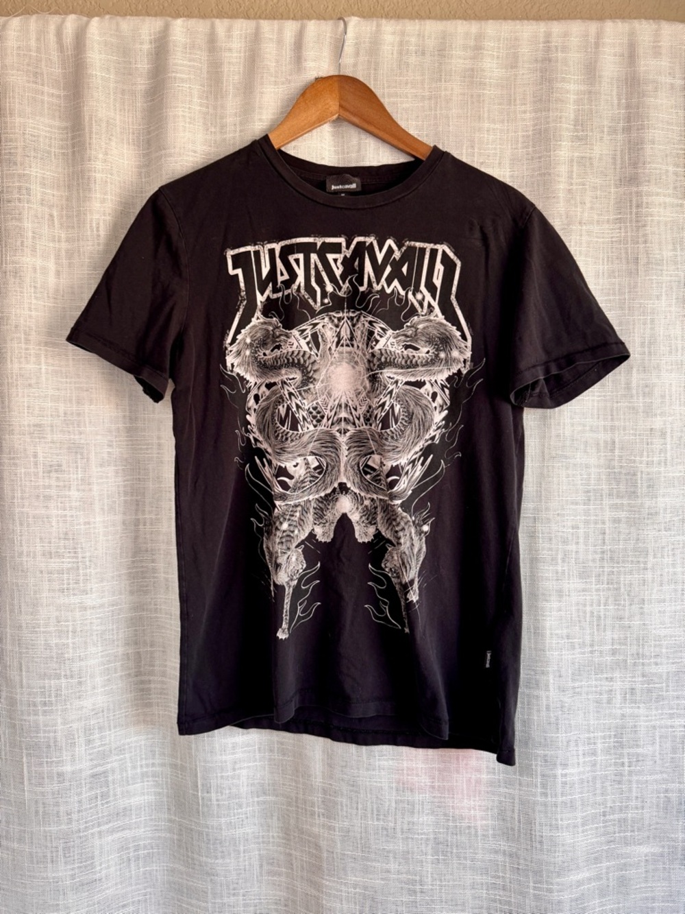 Just Cavalli Dragon Print Graphic Cotton Crew Neck T Shirt Tee Size M